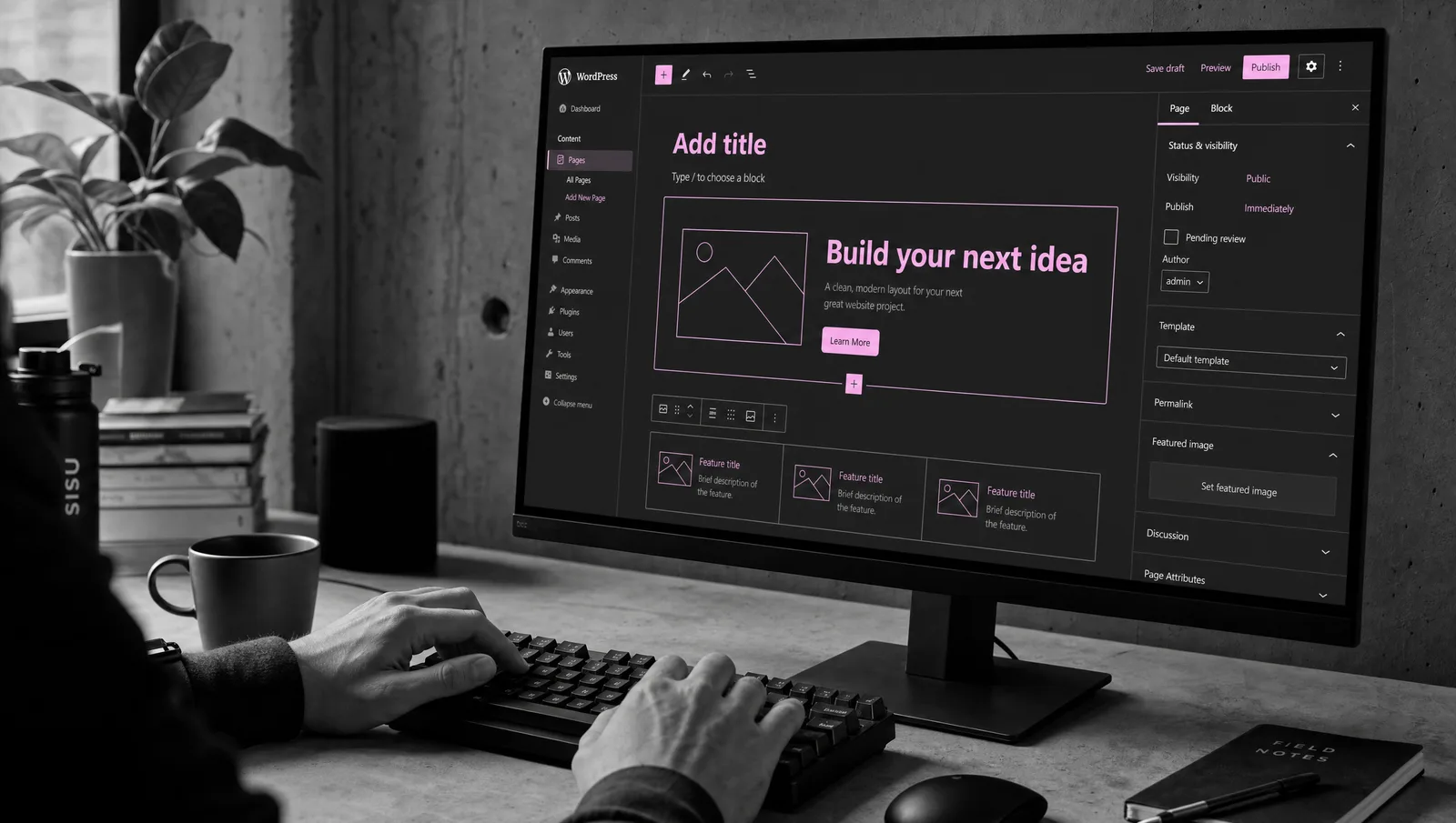 Éditeur de blocs WordPress construisant une nouvelle page, chez 56k Studio