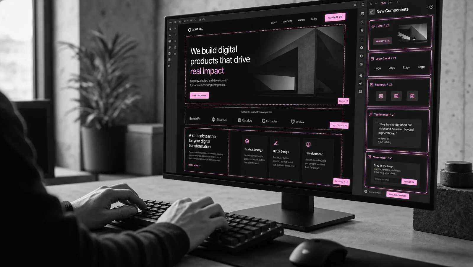 Layout de refonte de site web avec nouveaux blocs mis en évidence, chez 56k Studio