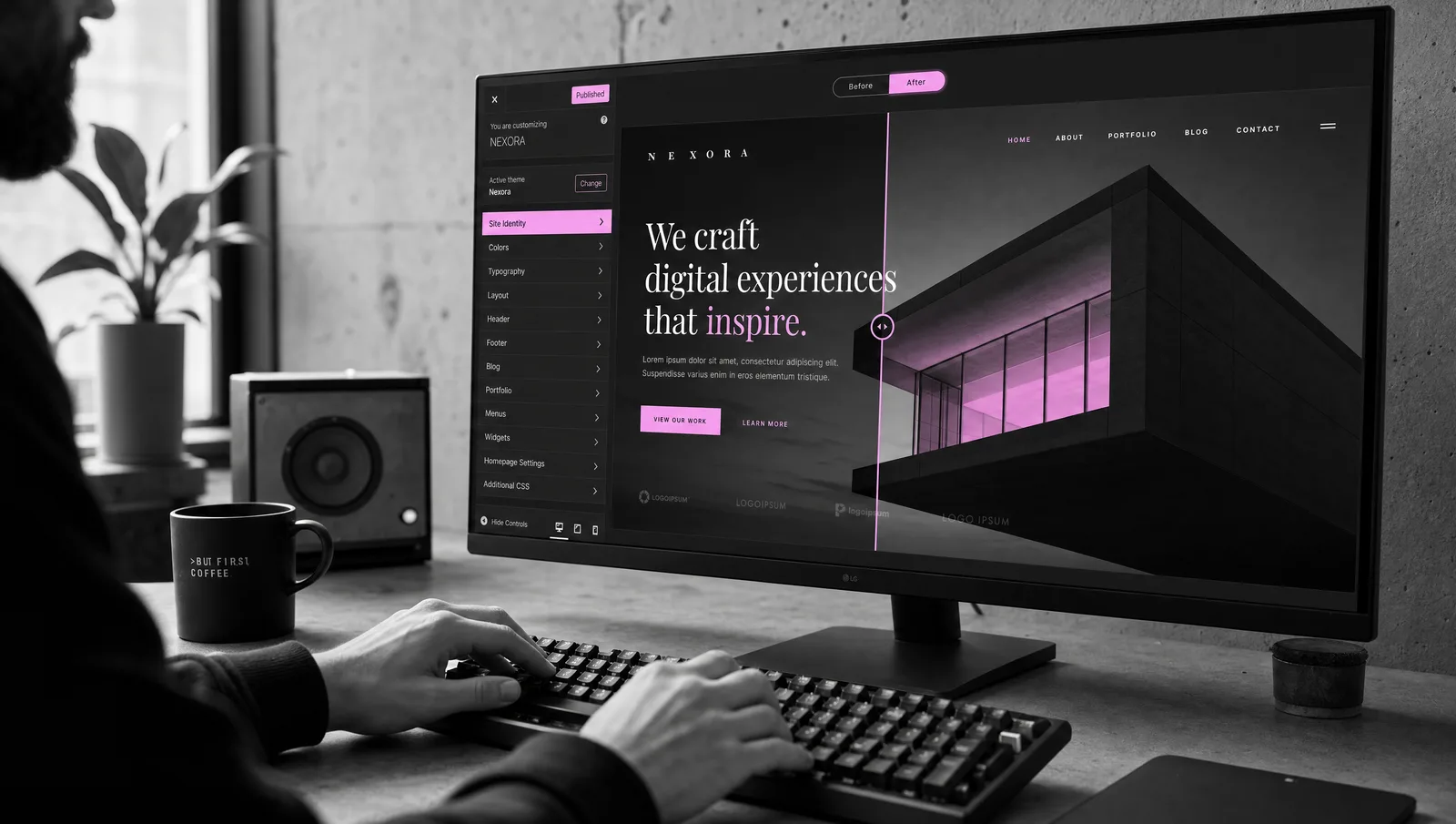 Personnalisateur de thème WordPress avec aperçu avant/après, chez 56k Studio